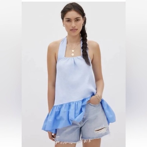 Anthropologie Tops - Anthropologie Sachin & Babi Linen Halter Blouse top size M blue halter top